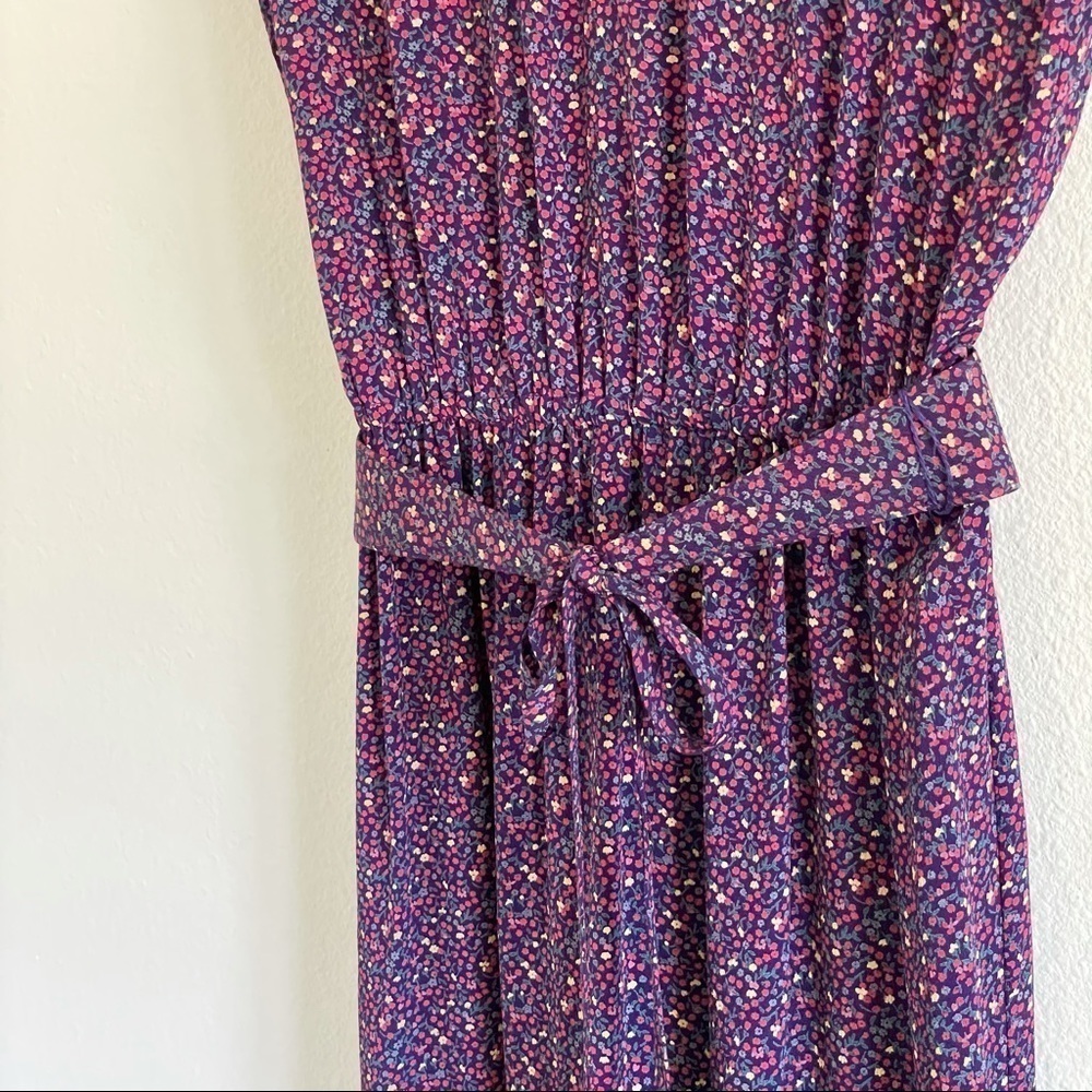 Vintage Liz Roberts Inc Ditsy Floral Blouson Midi Dress Purple Pink Vtg 10 S-M - Picture 9 of 15